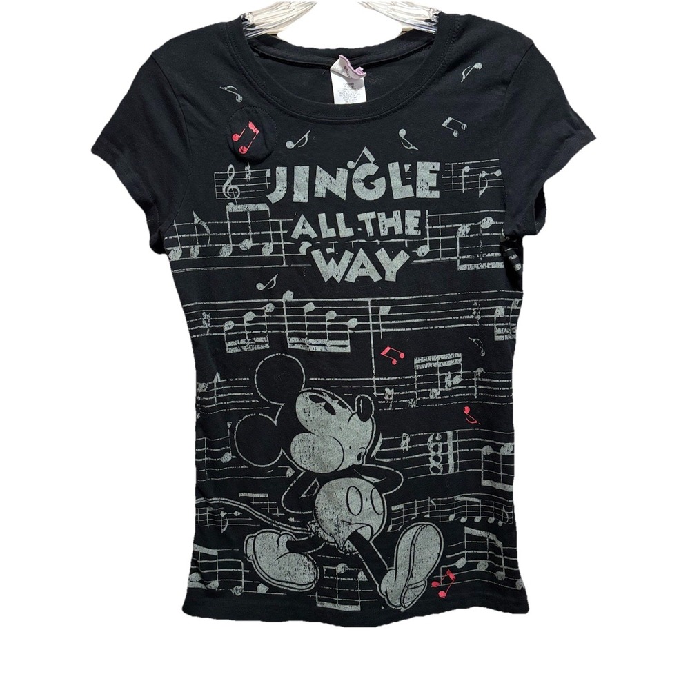Disney Mickey Mouse Juniors Black/Gray Short Sleeve Graphic T-shirt Size M Jingl